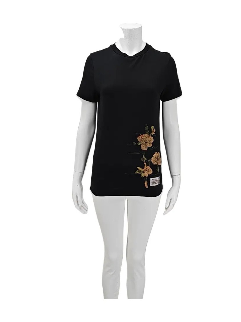 Loewe Black Short-Sleeve Tee with Gold Floral Embroidery